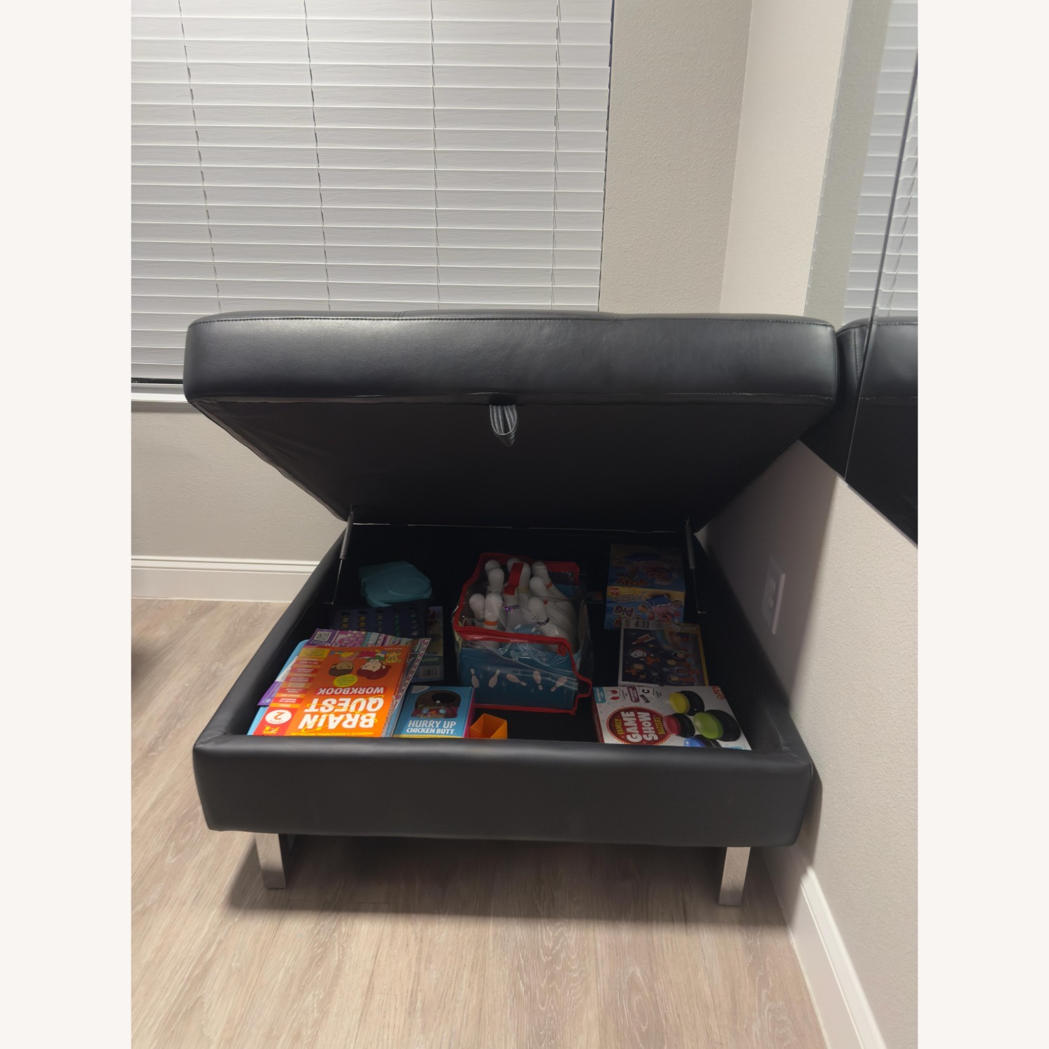 Black Leather Ottoman - image-3