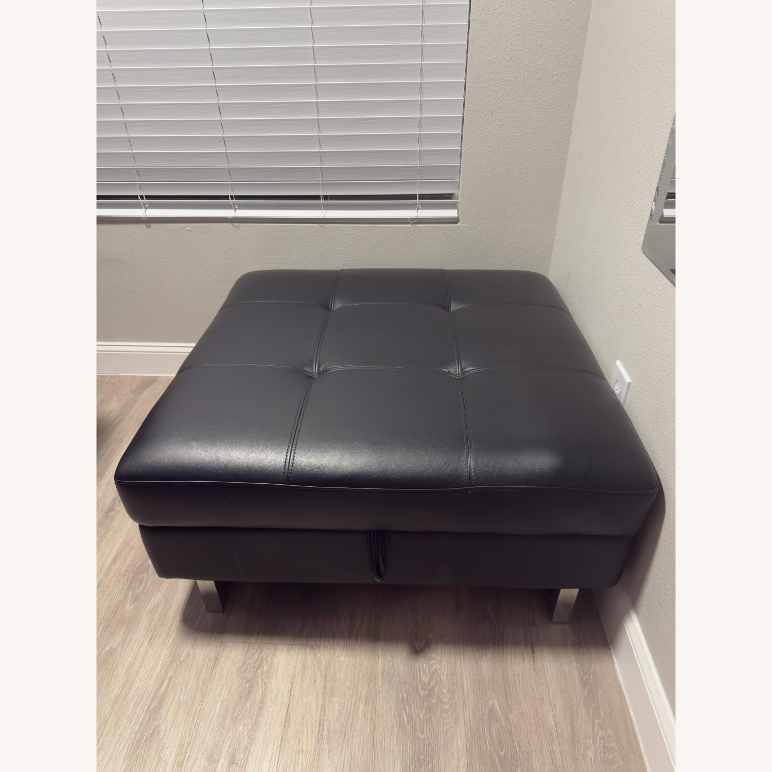 Black Leather Ottoman - image-2