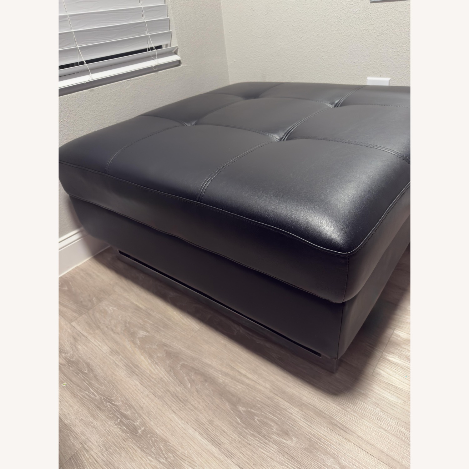 Black Leather Ottoman - image-0