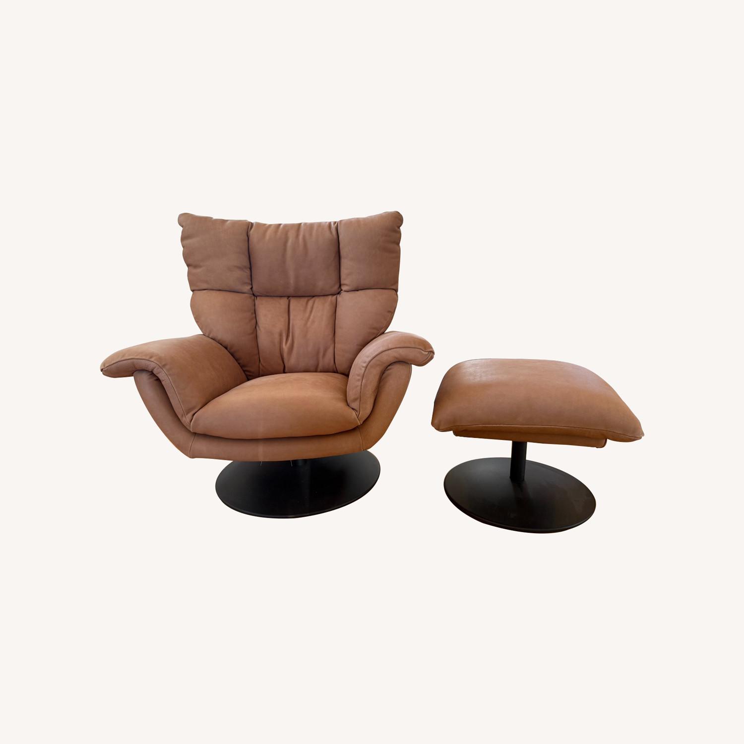 Arhaus Deacon Tan Leather Recliner & Ottoman - image-0