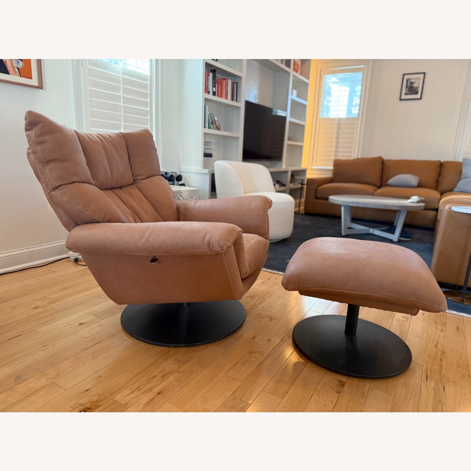 Arhaus Deacon Tan Leather Recliner & Ottoman - image-7