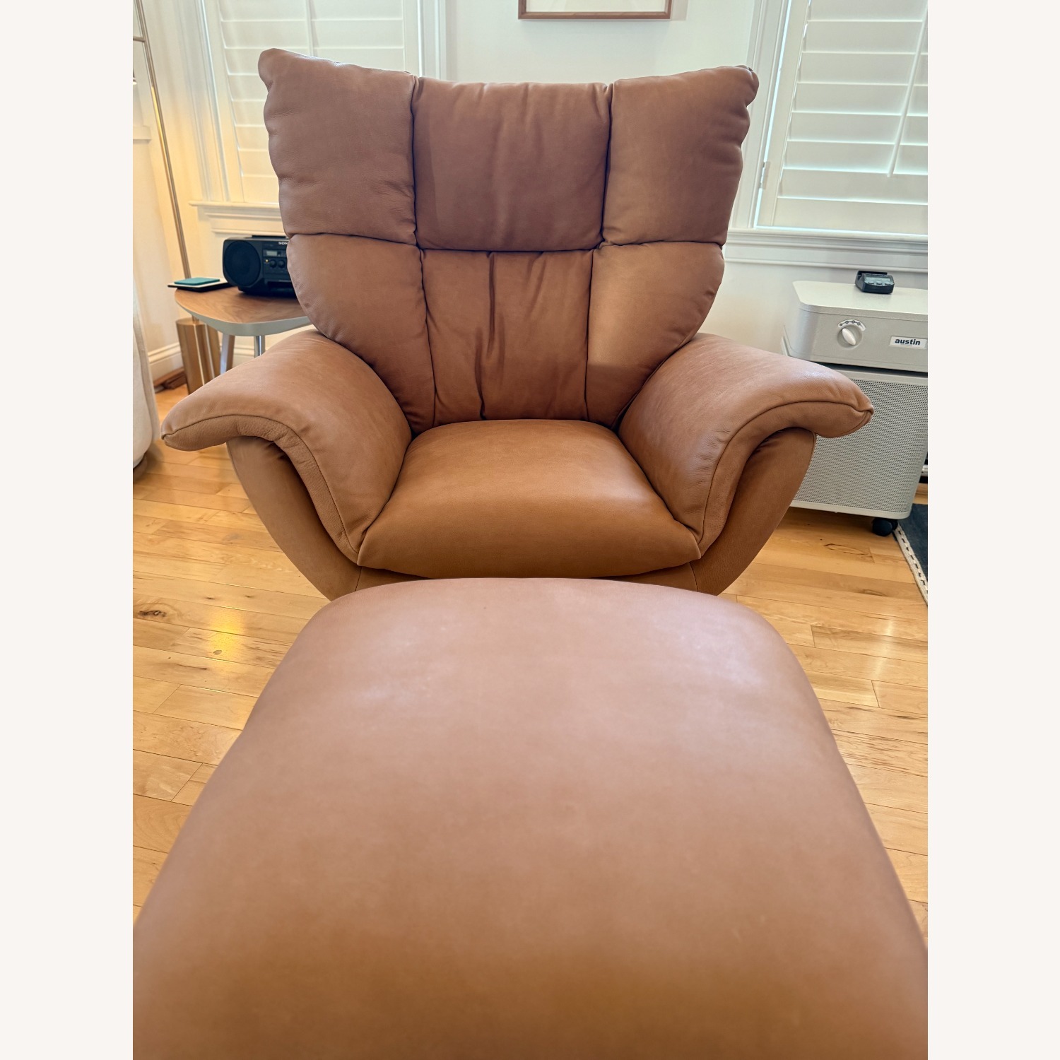 Arhaus Deacon Tan Leather Recliner & Ottoman - image-8