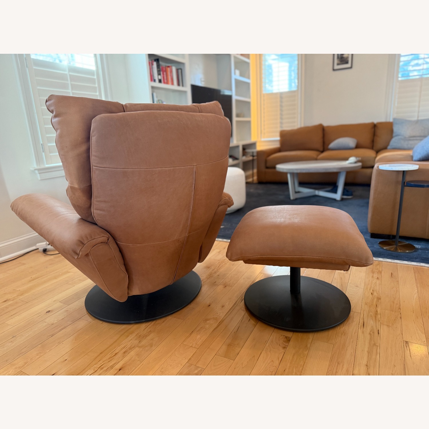 Arhaus Deacon Tan Leather Recliner & Ottoman - image-4