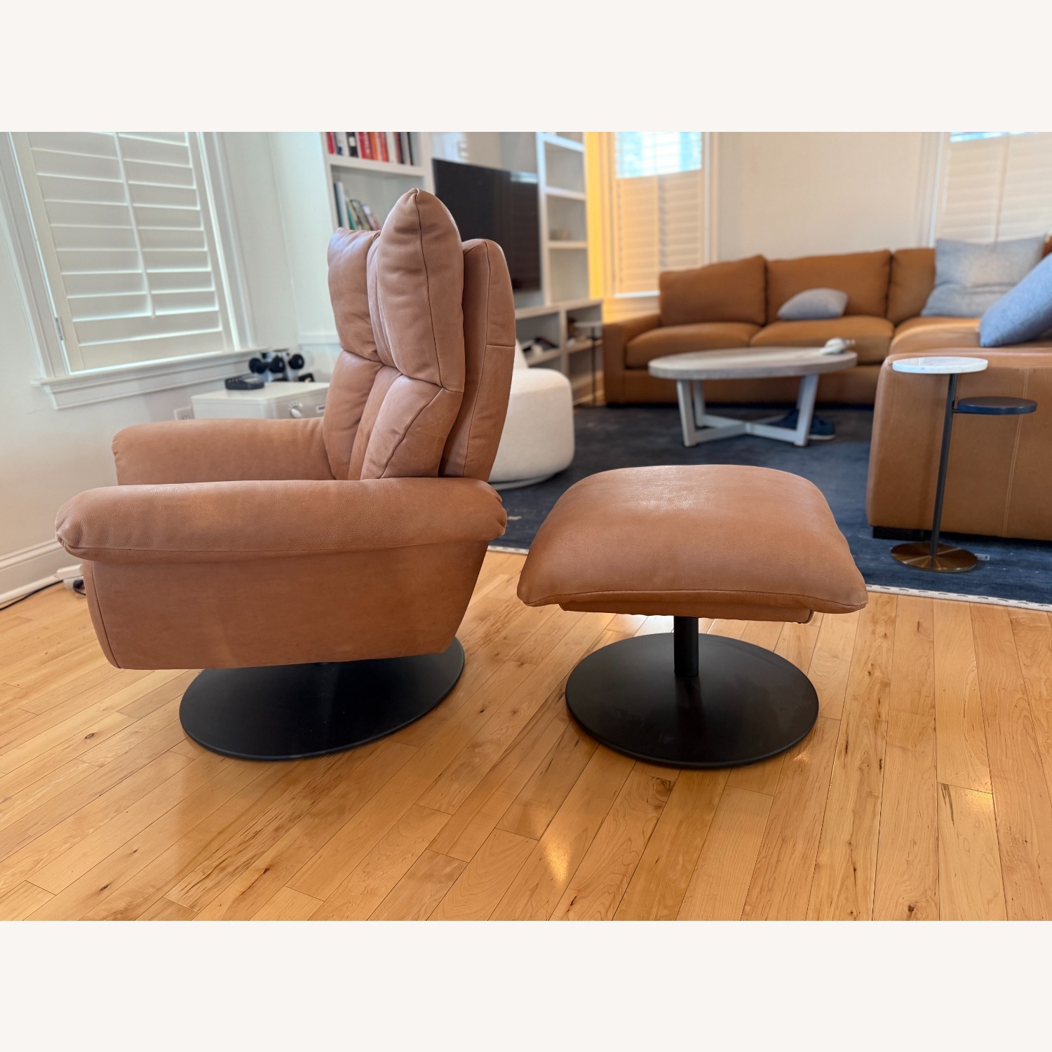 Arhaus Deacon Tan Leather Recliner & Ottoman - image-3