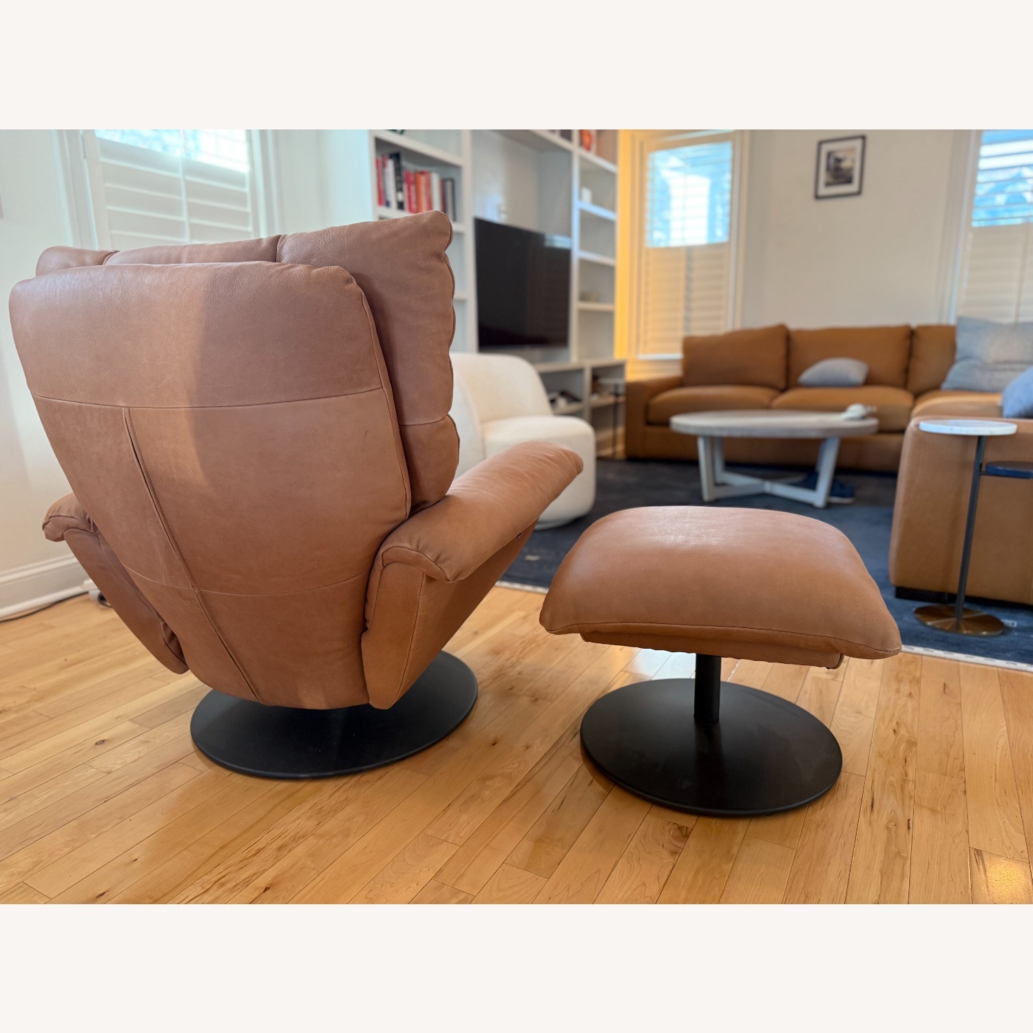 Arhaus Deacon Tan Leather Recliner & Ottoman - image-5