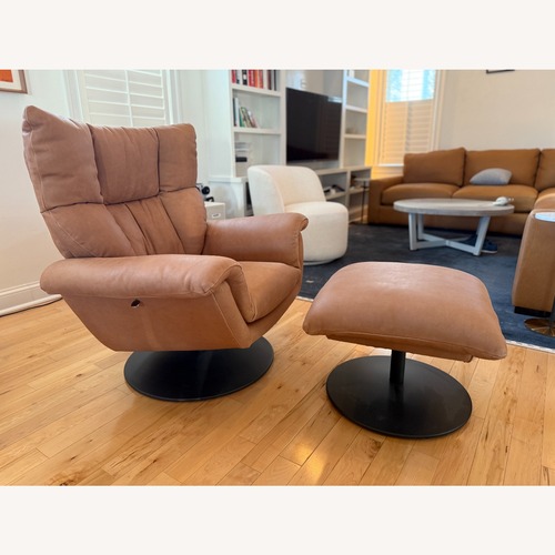 Used Arhaus Deacon Tan Leather Recliner & Ottoman for sale on AptDeco