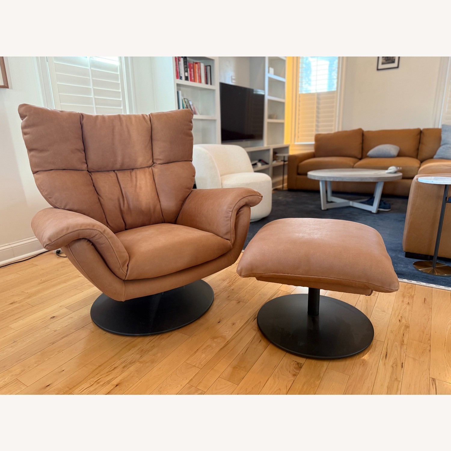 Arhaus Deacon Tan Leather Recliner & Ottoman - image-10