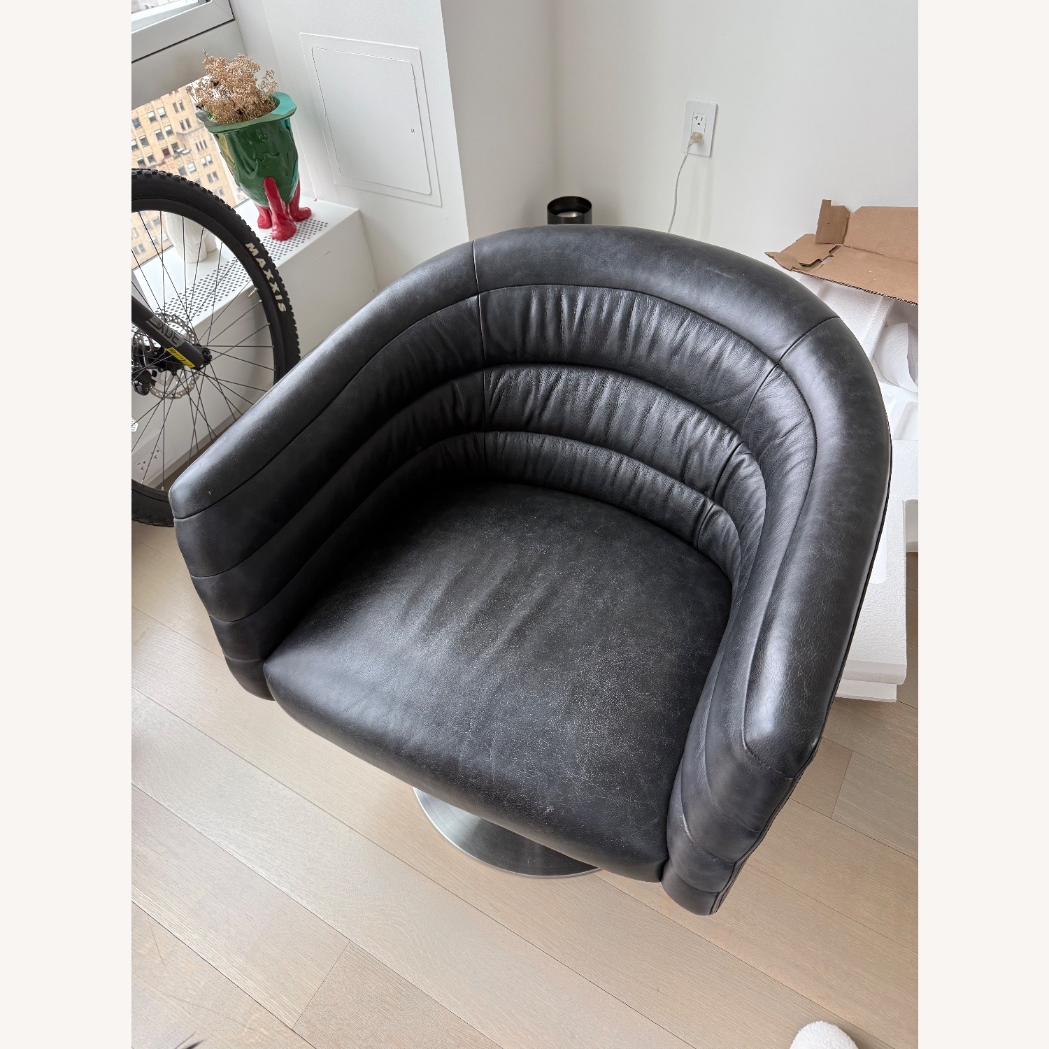 CB2 Black Leather Armchair - image-3