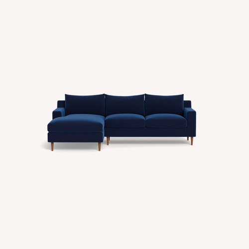 Used Interior Define Blue Velvet 2 Piece Sectional for sale on AptDeco