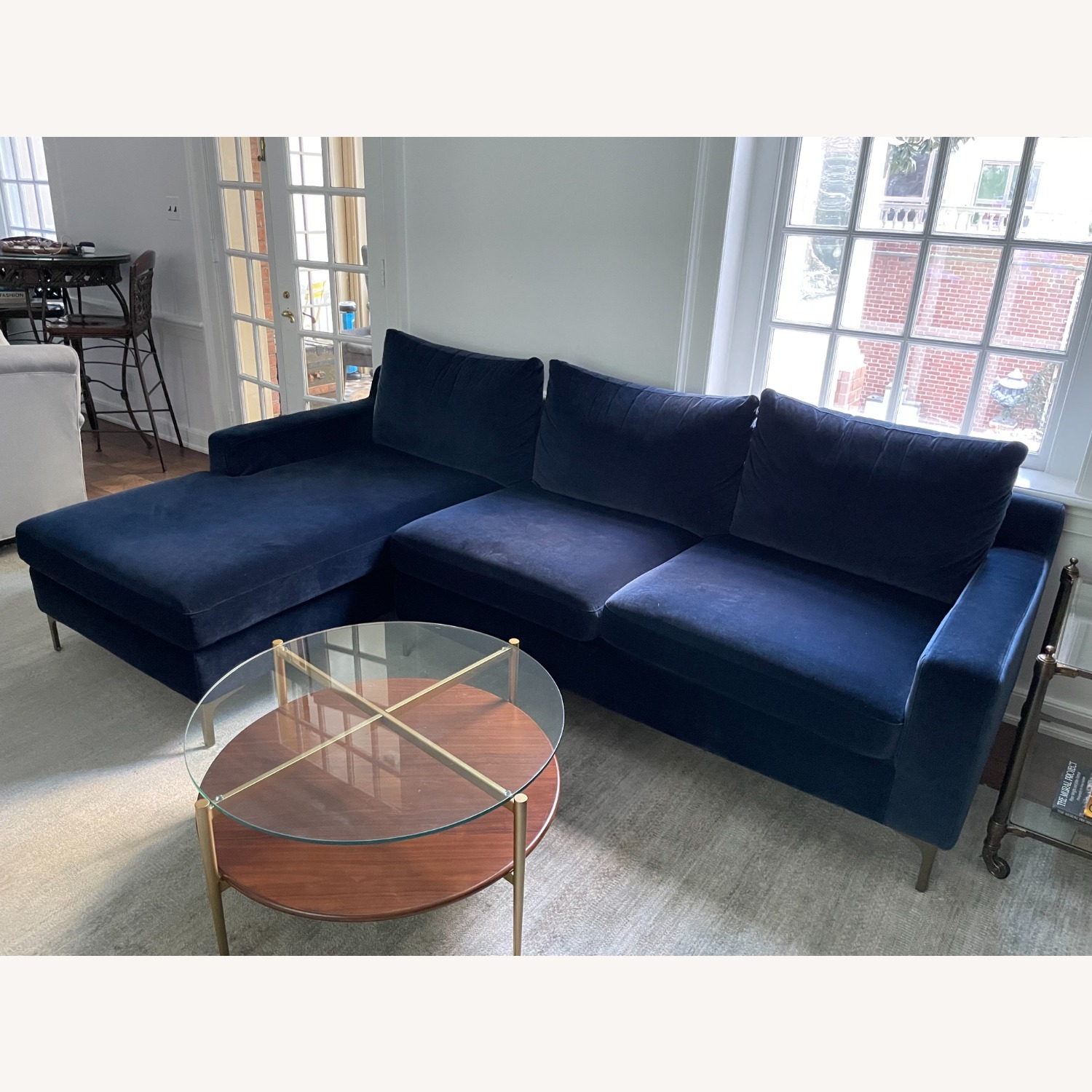 Interior Define Blue Velvet 2 Piece Sectional - image-3