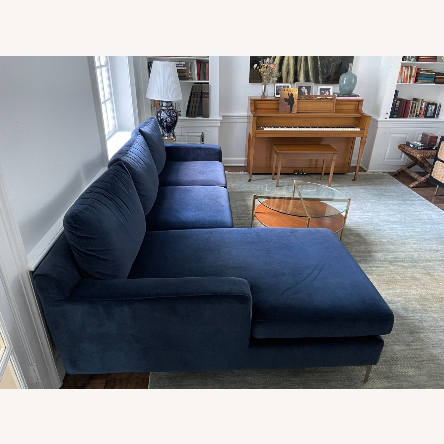 Interior Define Blue Velvet 2 Piece Sectional - image-2