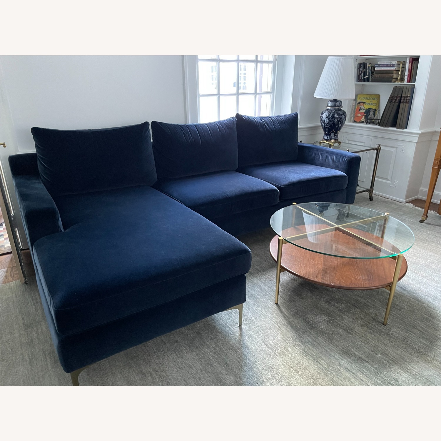 Interior Define Blue Velvet 2 Piece Sectional - image-1