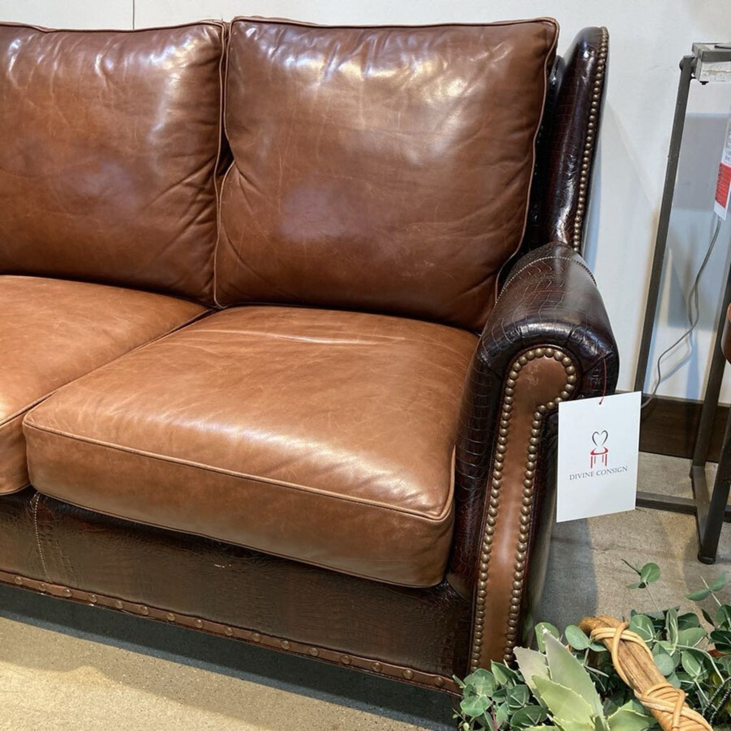 Hancock & Moore Burnished Faux Crocodile & Leather 3-Seat Sofa - image-2