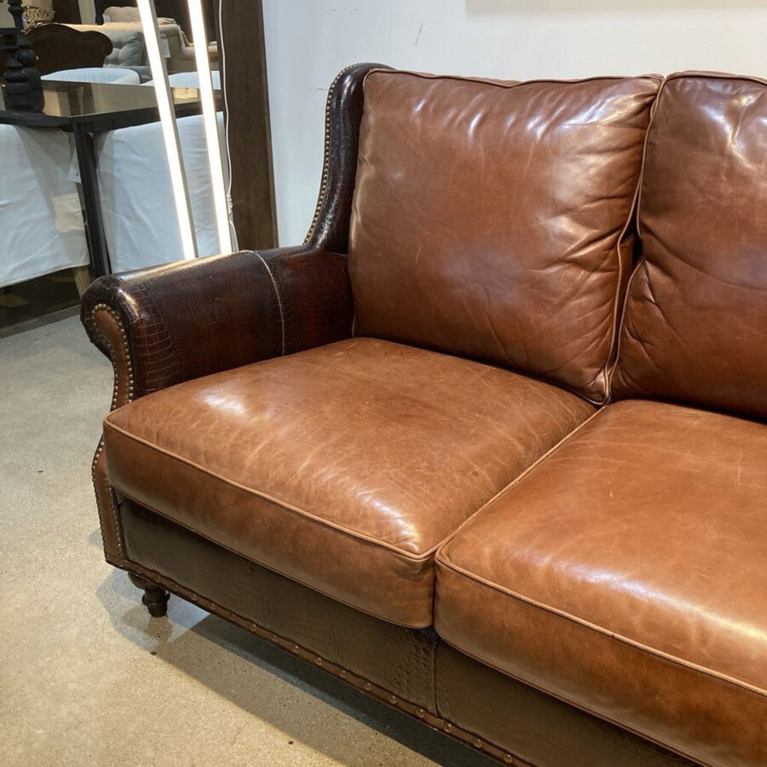 Hancock & Moore Burnished Faux Crocodile & Leather 3-Seat Sofa - image-3