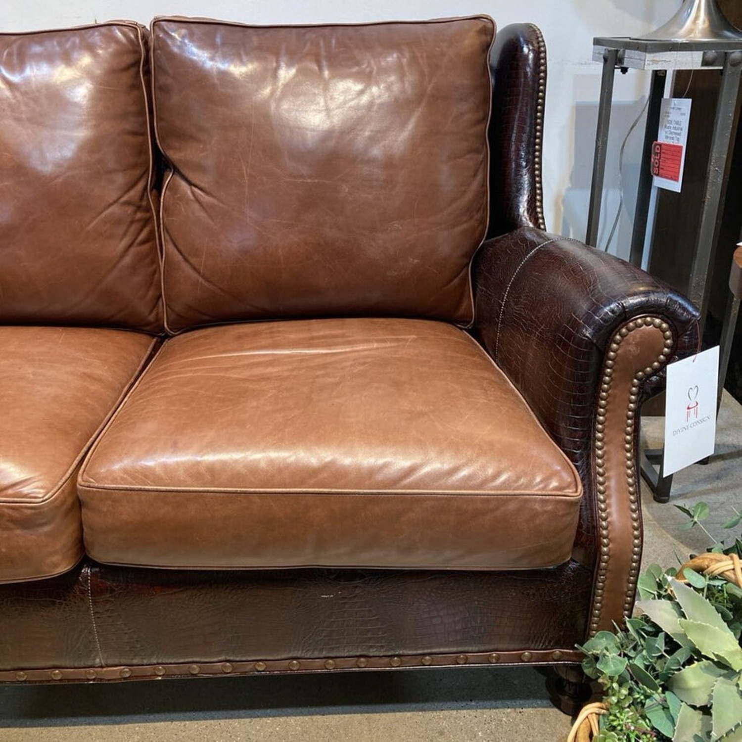 Hancock & Moore Burnished Faux Crocodile & Leather 3-Seat Sofa - image-4