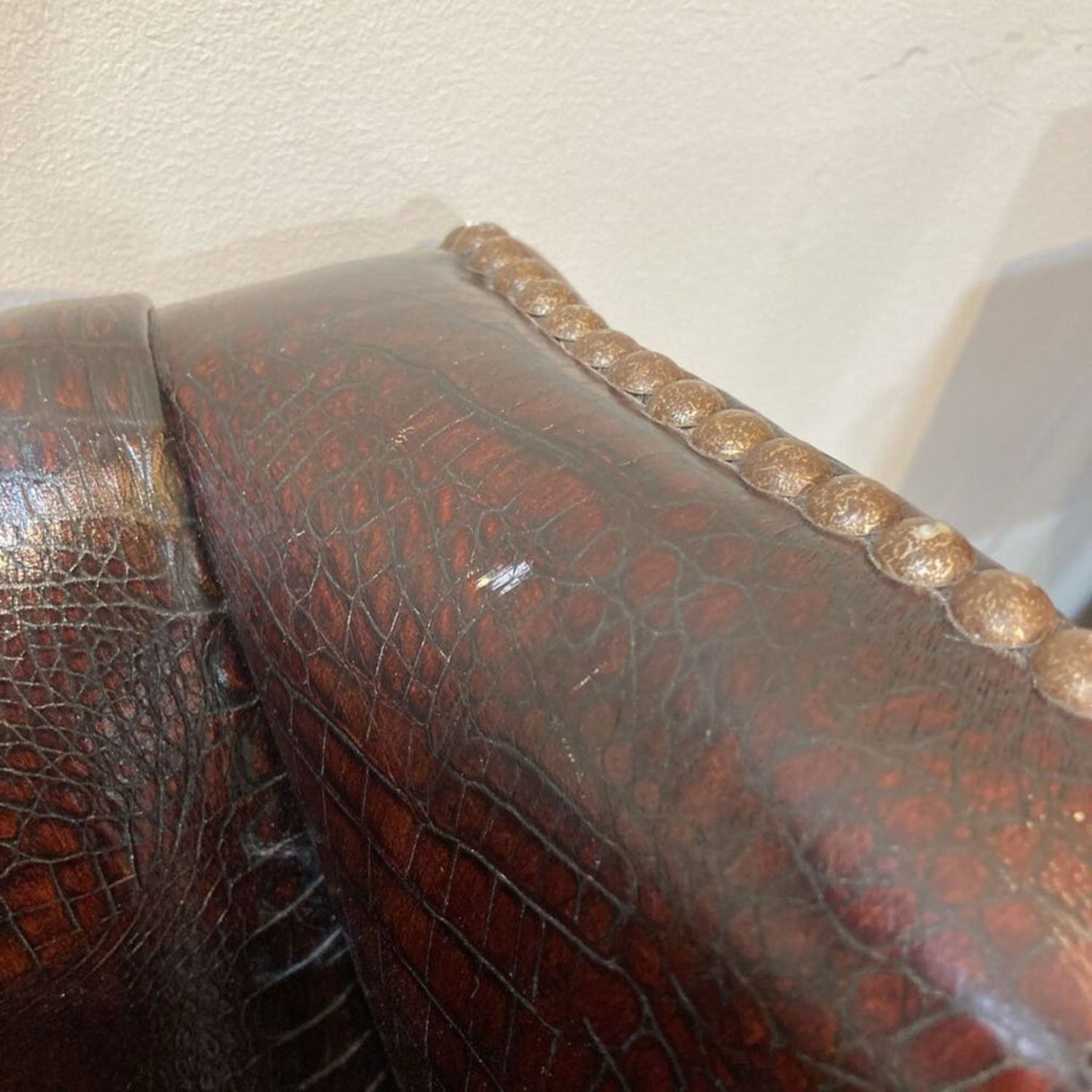 Hancock & Moore Burnished Faux Crocodile & Leather 3-Seat Sofa - image-14