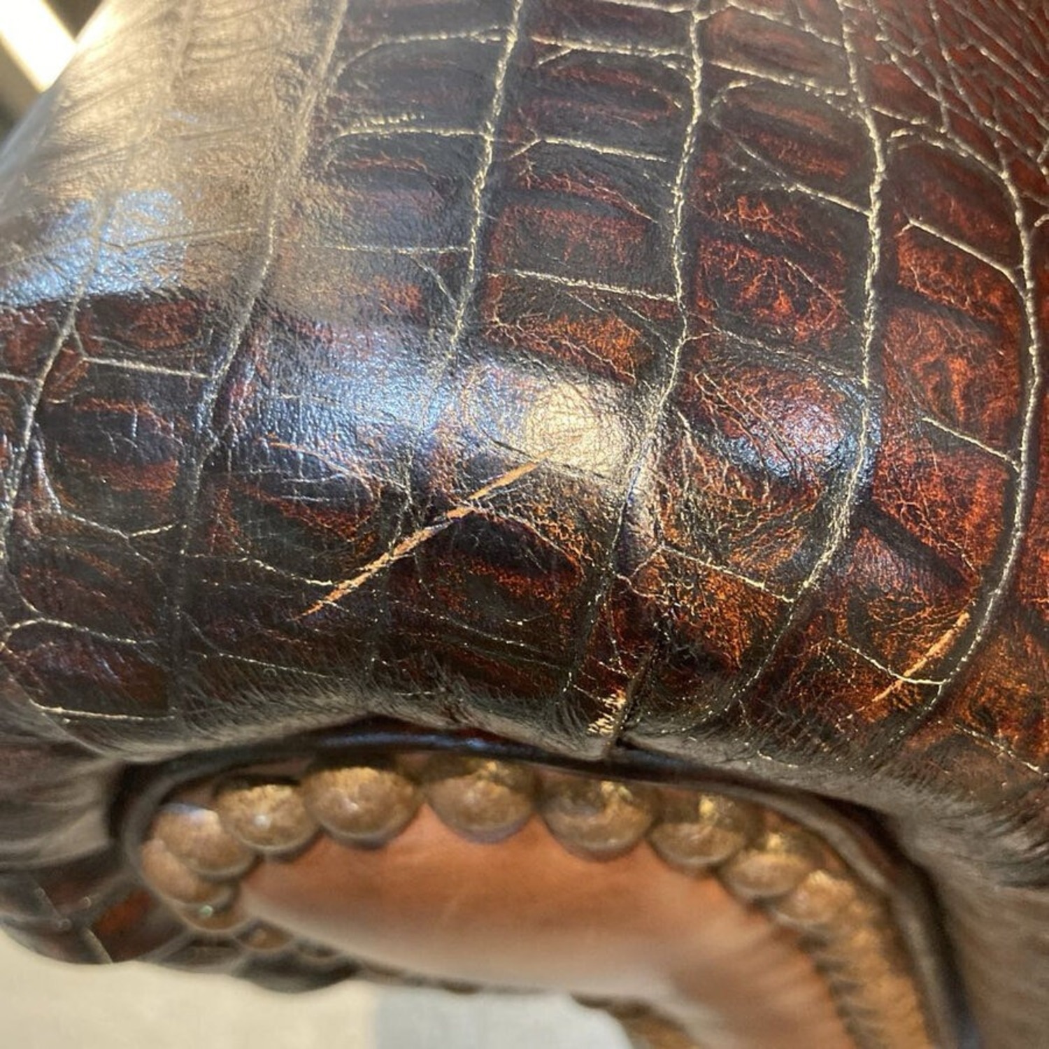 Hancock & Moore Burnished Faux Crocodile & Leather 3-Seat Sofa - image-7