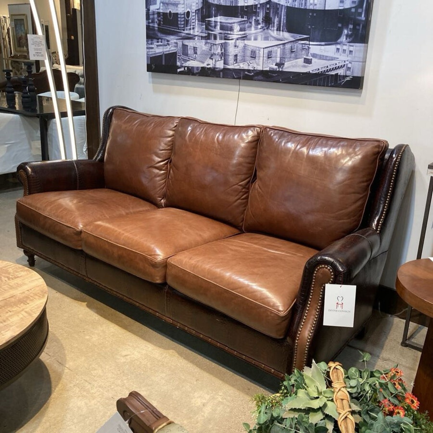 Hancock & Moore Burnished Faux Crocodile & Leather 3-Seat Sofa - image-1