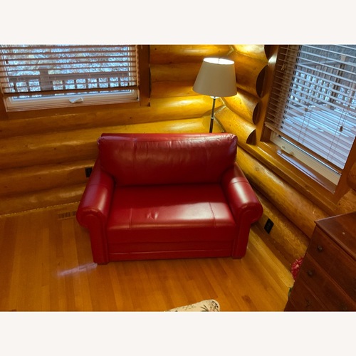 Used Elite Leather Company Red Leather Loveseat for sale on AptDeco