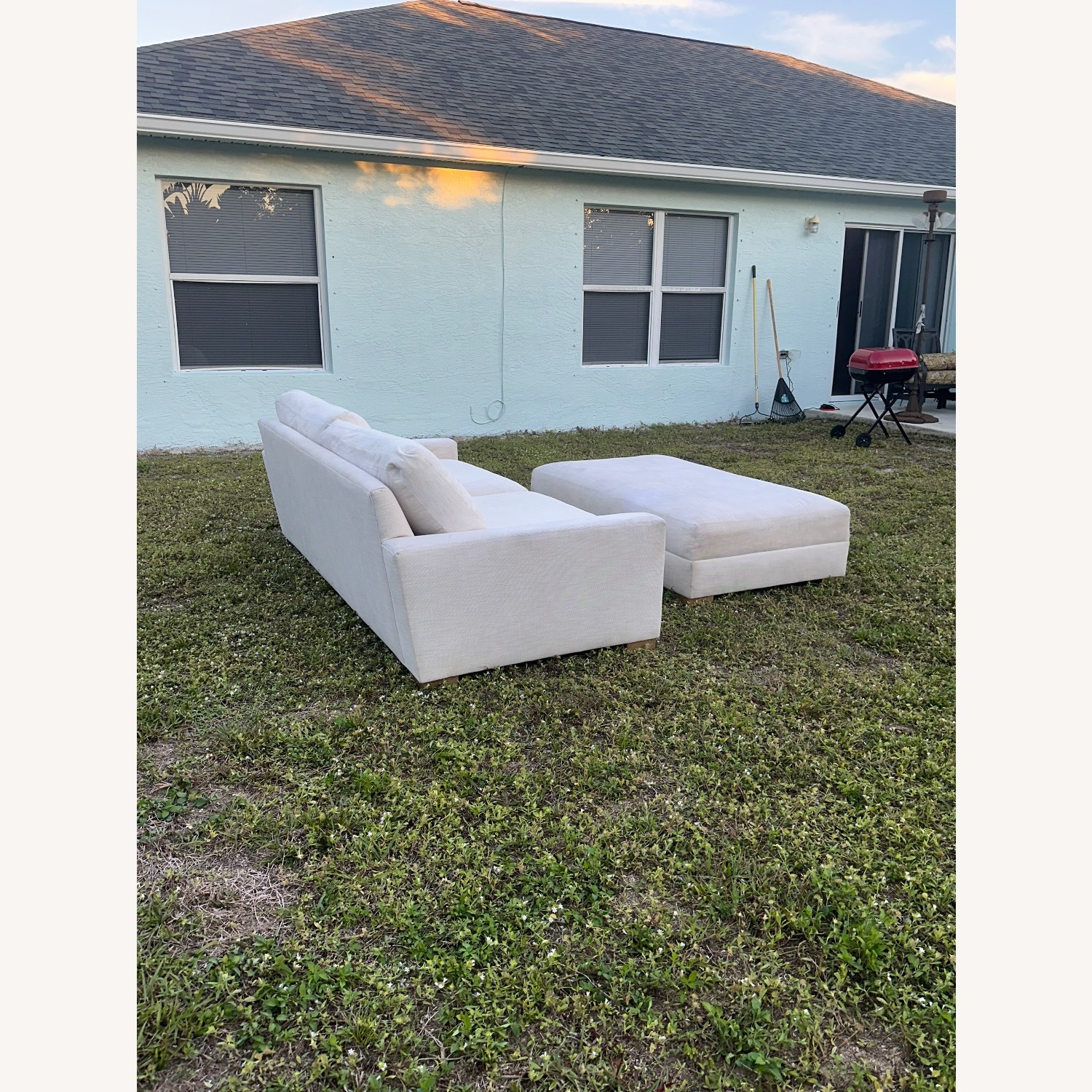 Restoration Hardware White Fabric Chaise Lounge - image-4