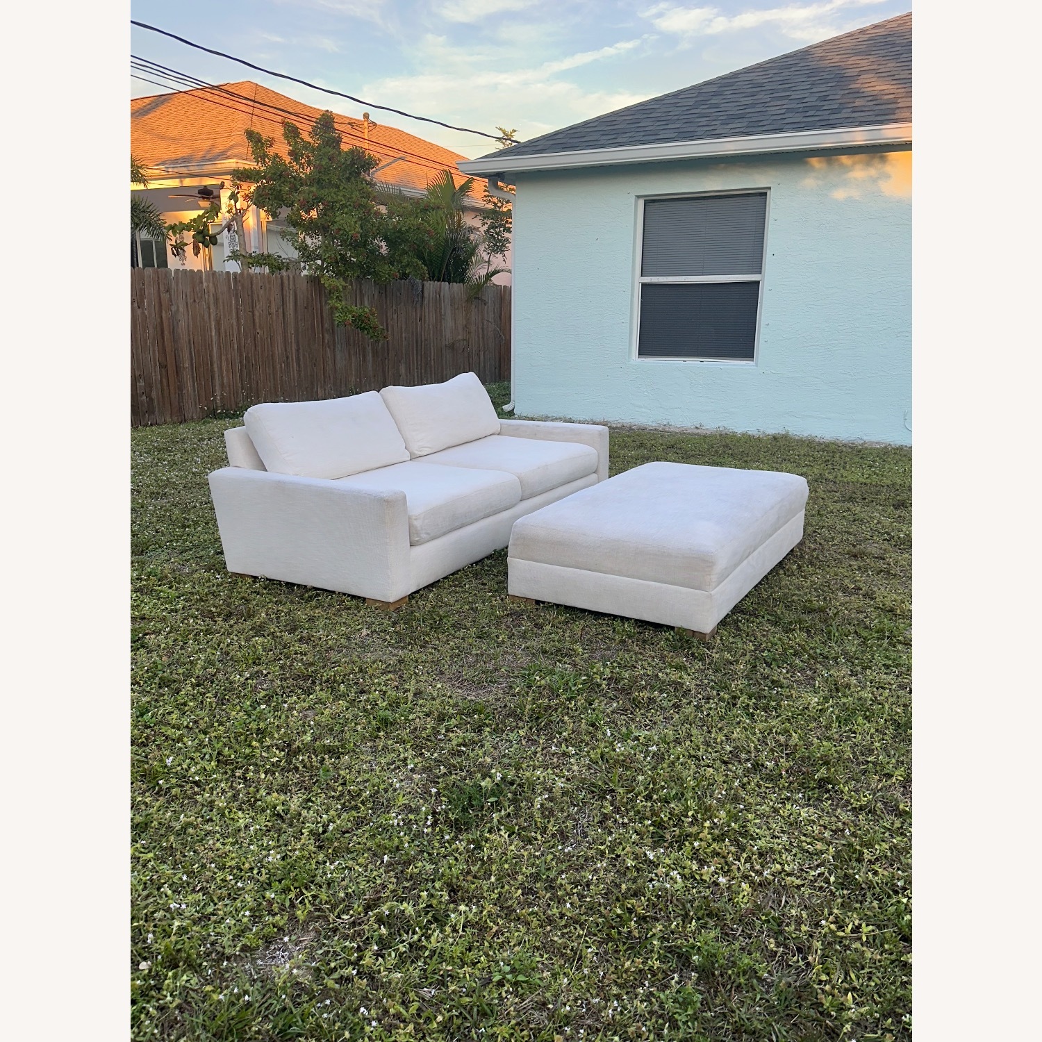 Restoration Hardware White Fabric Chaise Lounge - image-3