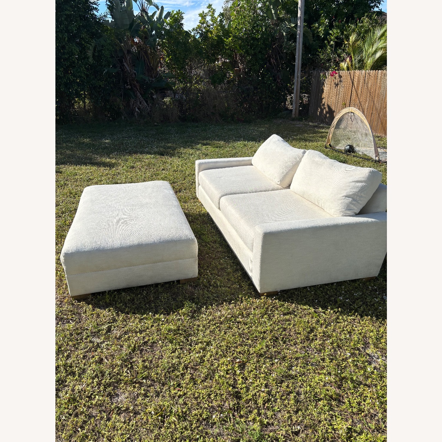 Restoration Hardware White Fabric Chaise Lounge - image-2