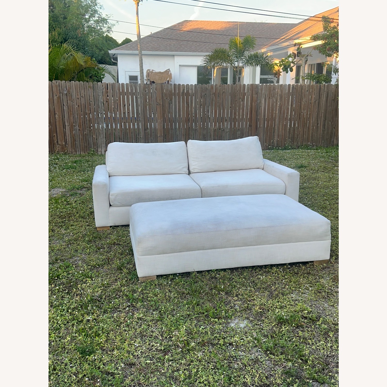 Restoration Hardware White Fabric Chaise Lounge - image-7