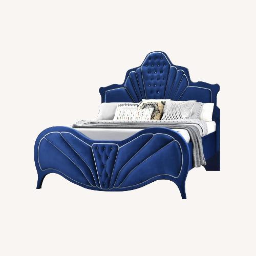 Used Wayfair Blue Velvet Queen Bed for sale on AptDeco