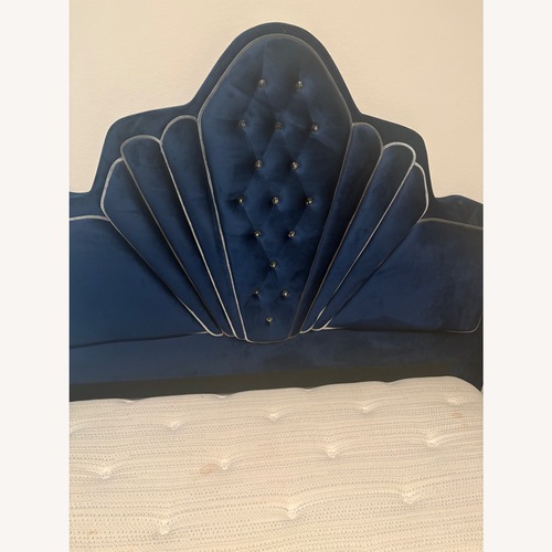 Used Wayfair Blue Velvet Queen Bed for sale on AptDeco