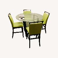 Glass Dining Table with Cherry Wood & 4 Chairs