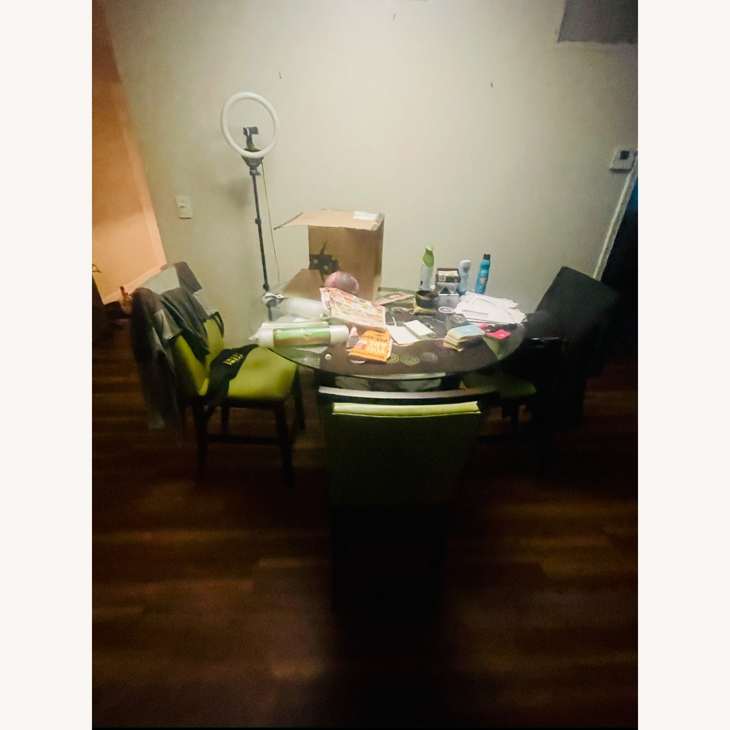 Glass Dining Table with Cherry Wood & 4 Chairs - image-3