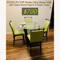 Glass Dining Table with Cherry Wood & 4 Chairs