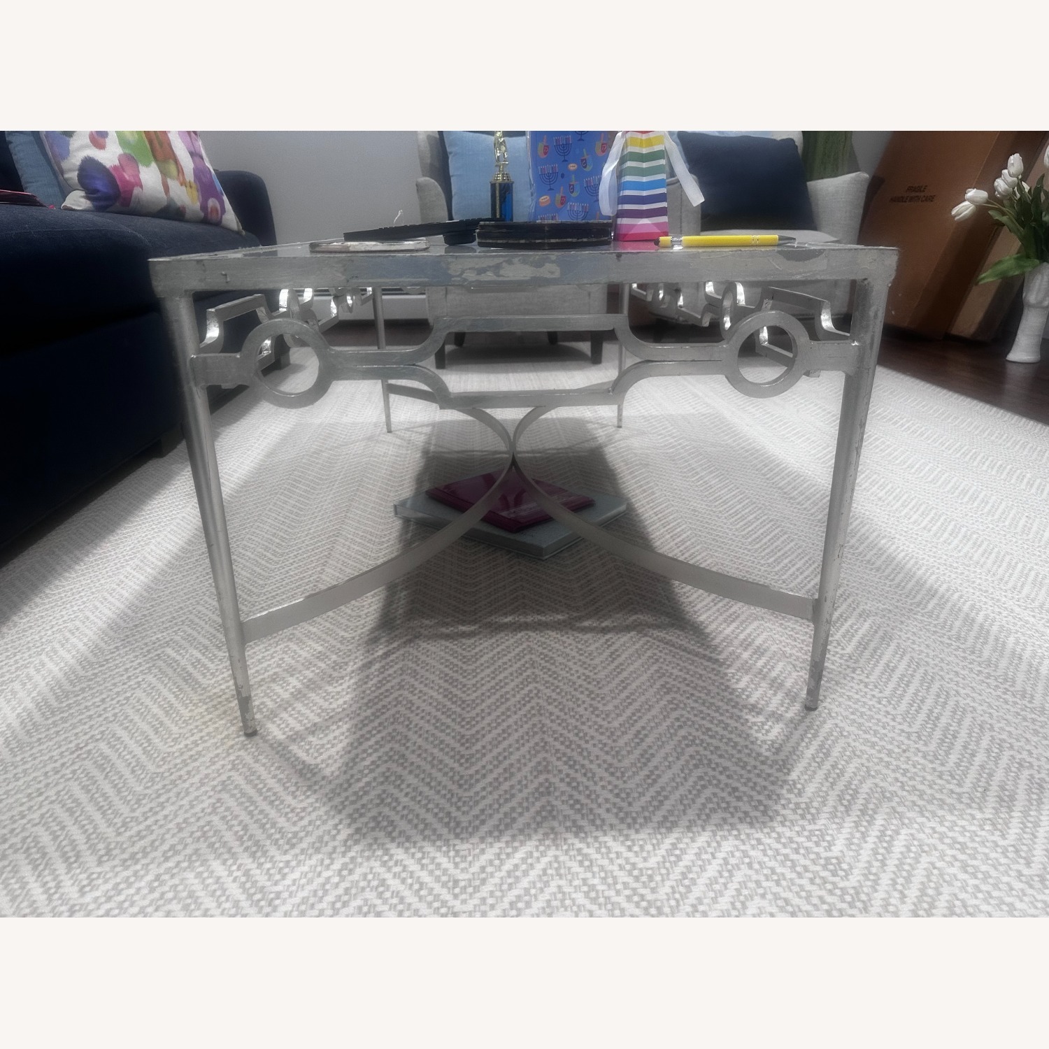Worlds Away Silver Marble Coffee Table - image-3