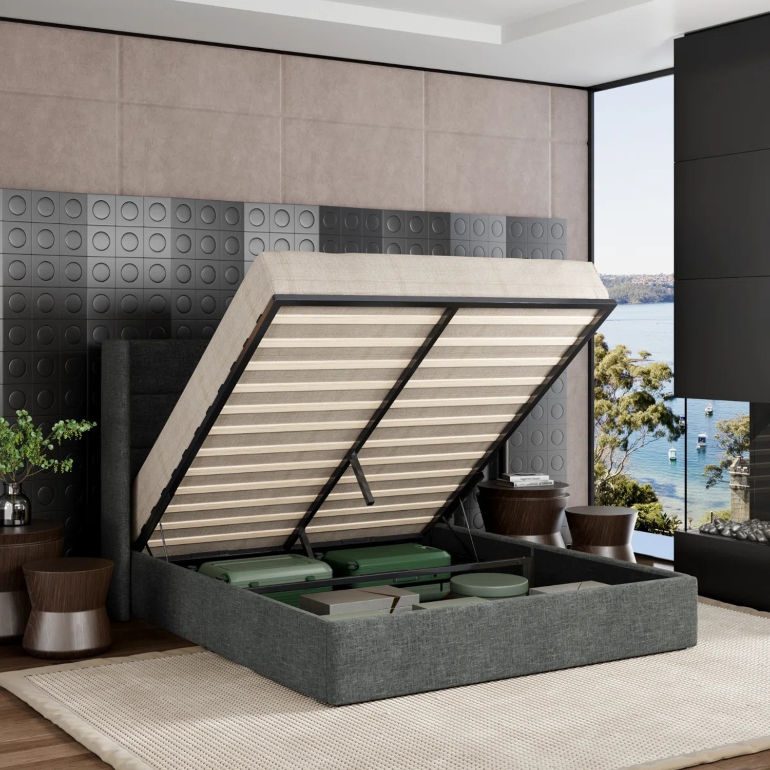 Wayfair King Size Upholstered Wingback Bed - image-1