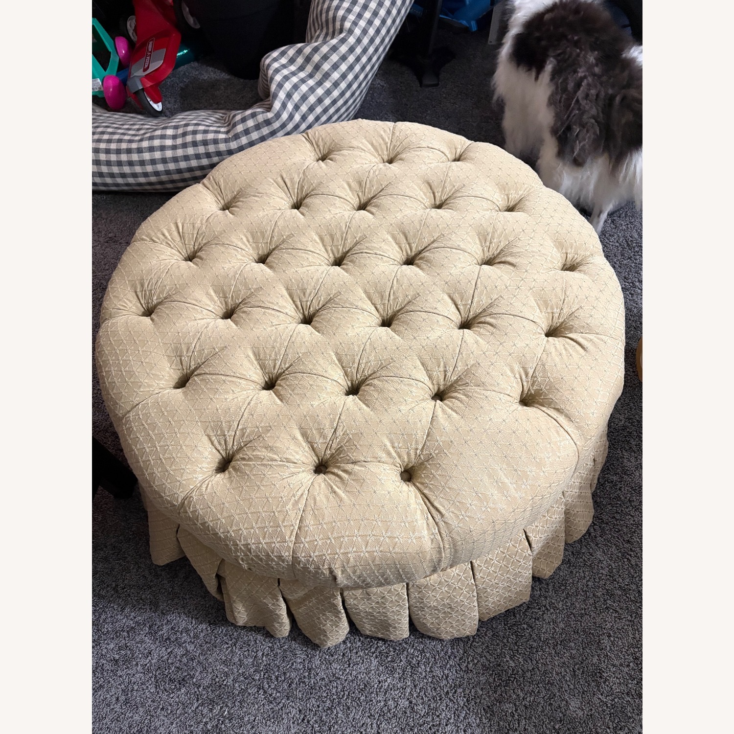 Ethan Allen Beige Ottoman - image-1