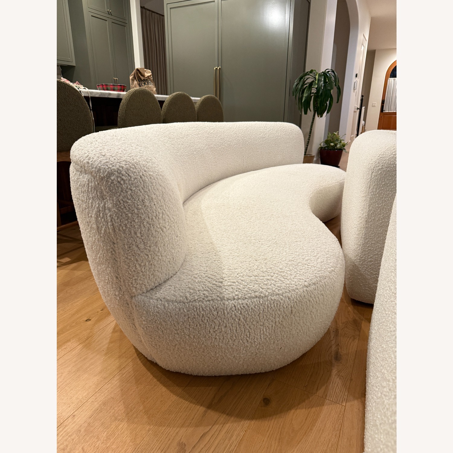 White Boucle Curved Sofa - image-2