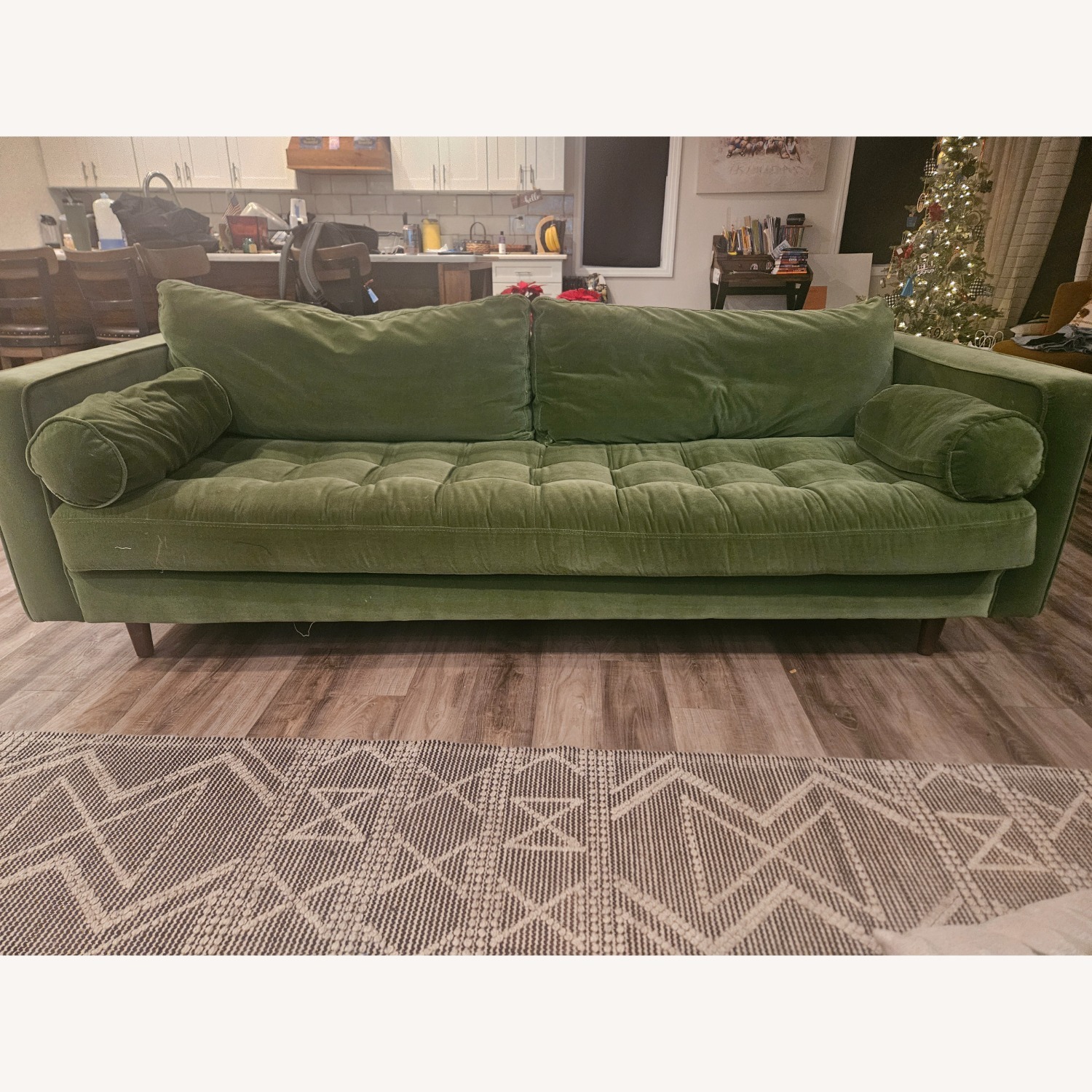 Poly and Bark Green Velvet 3+ Seater Sofa - image-1