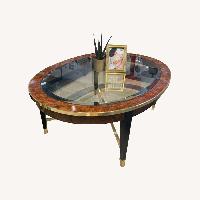 Henredon Oval Burl & Brass w Glass Insert Coffee Table