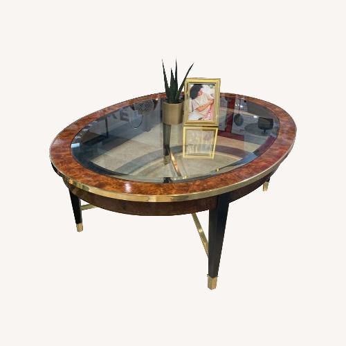 Used Henredon Oval Burl & Brass w Glass Insert Coffee Table for sale on AptDeco