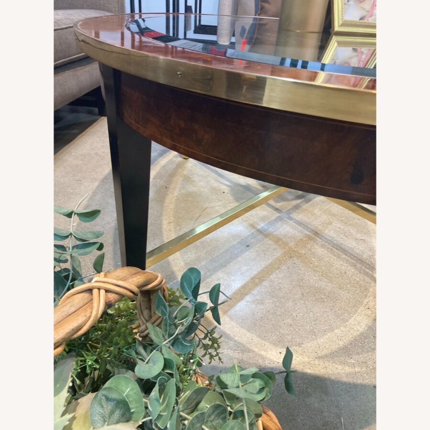 Henredon Oval Burl & Brass w Glass Insert Coffee Table - image-3