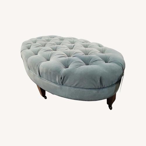 Used Lee Industries Custom Button Tufted Velvet Ottoman for sale on AptDeco