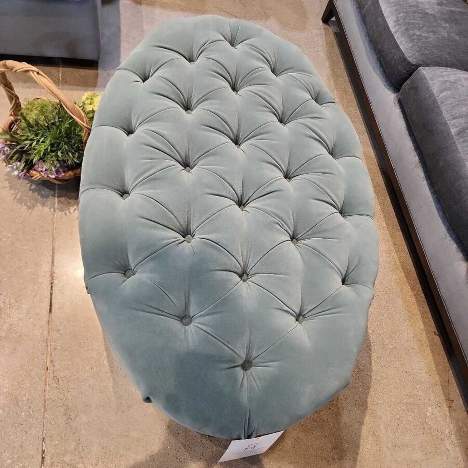 Lee Industries Custom Button Tufted Velvet Ottoman - image-3