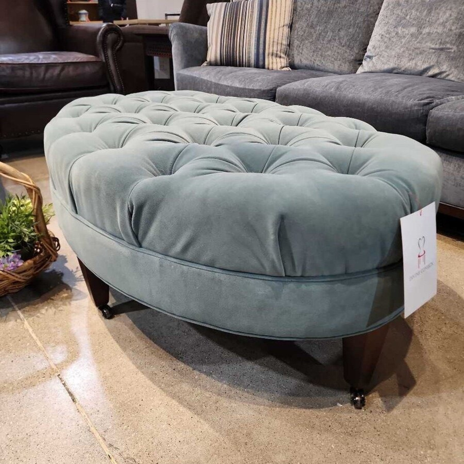 Lee Industries Custom Button Tufted Velvet Ottoman - image-2