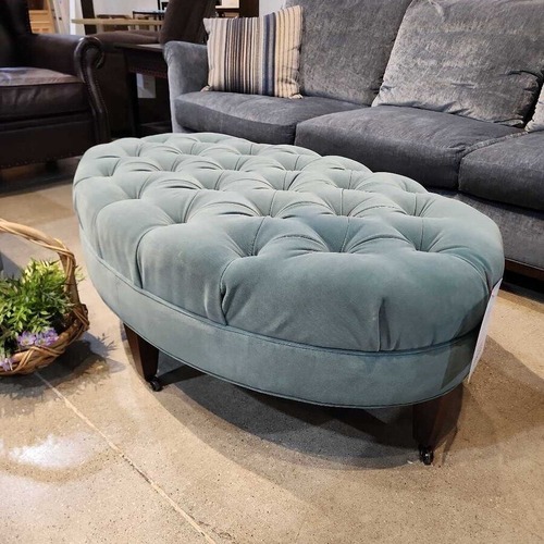Used Lee Industries Custom Button Tufted Velvet Ottoman for sale on AptDeco