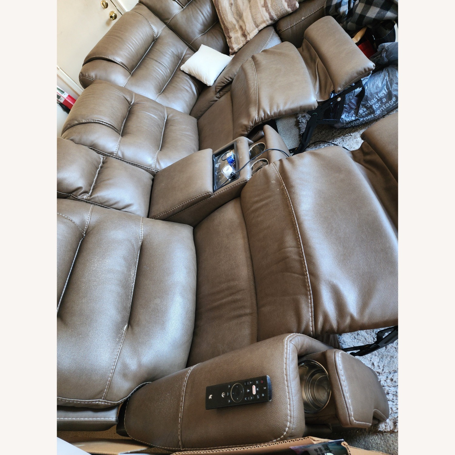 Contemporary Brown Leather 3+ Seater Sofa - image-5