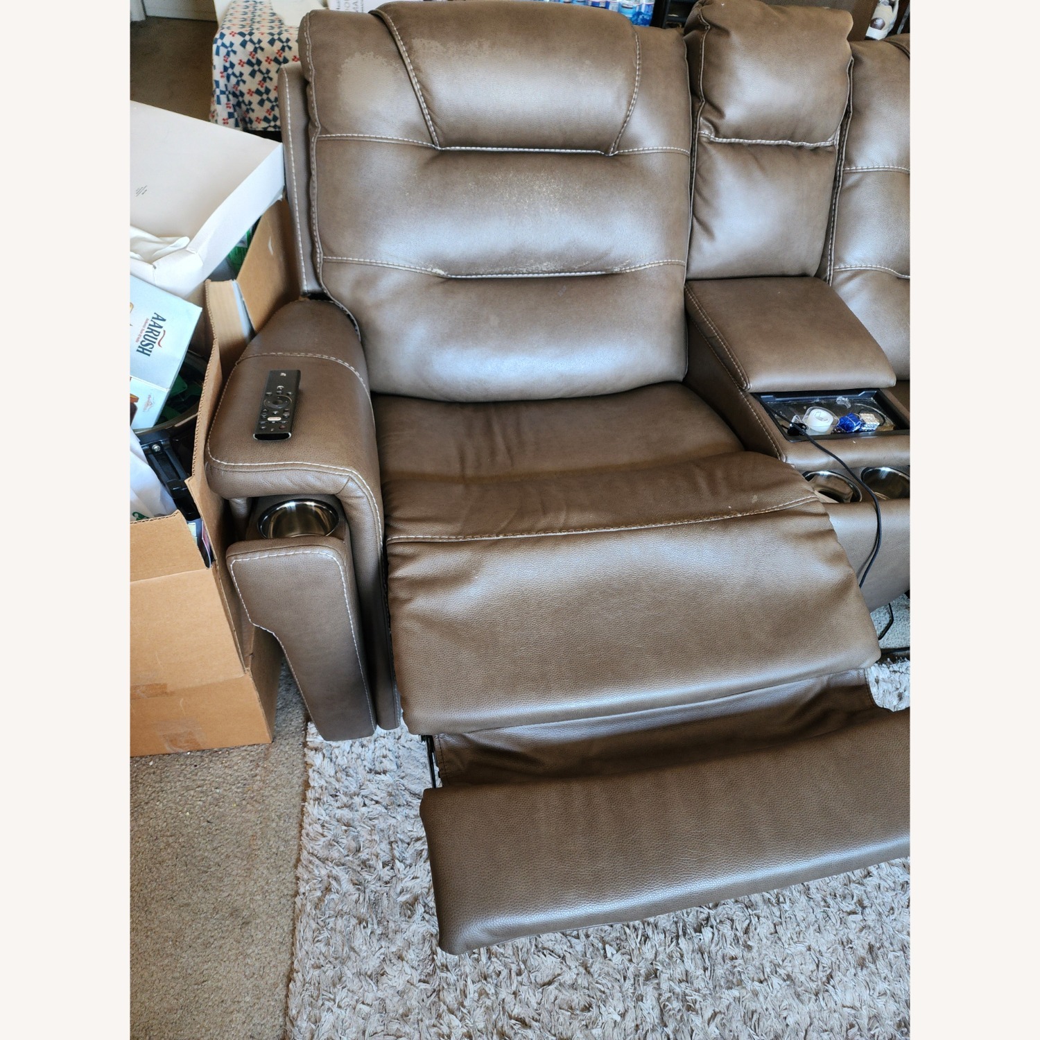 Contemporary Brown Leather 3+ Seater Sofa - image-3