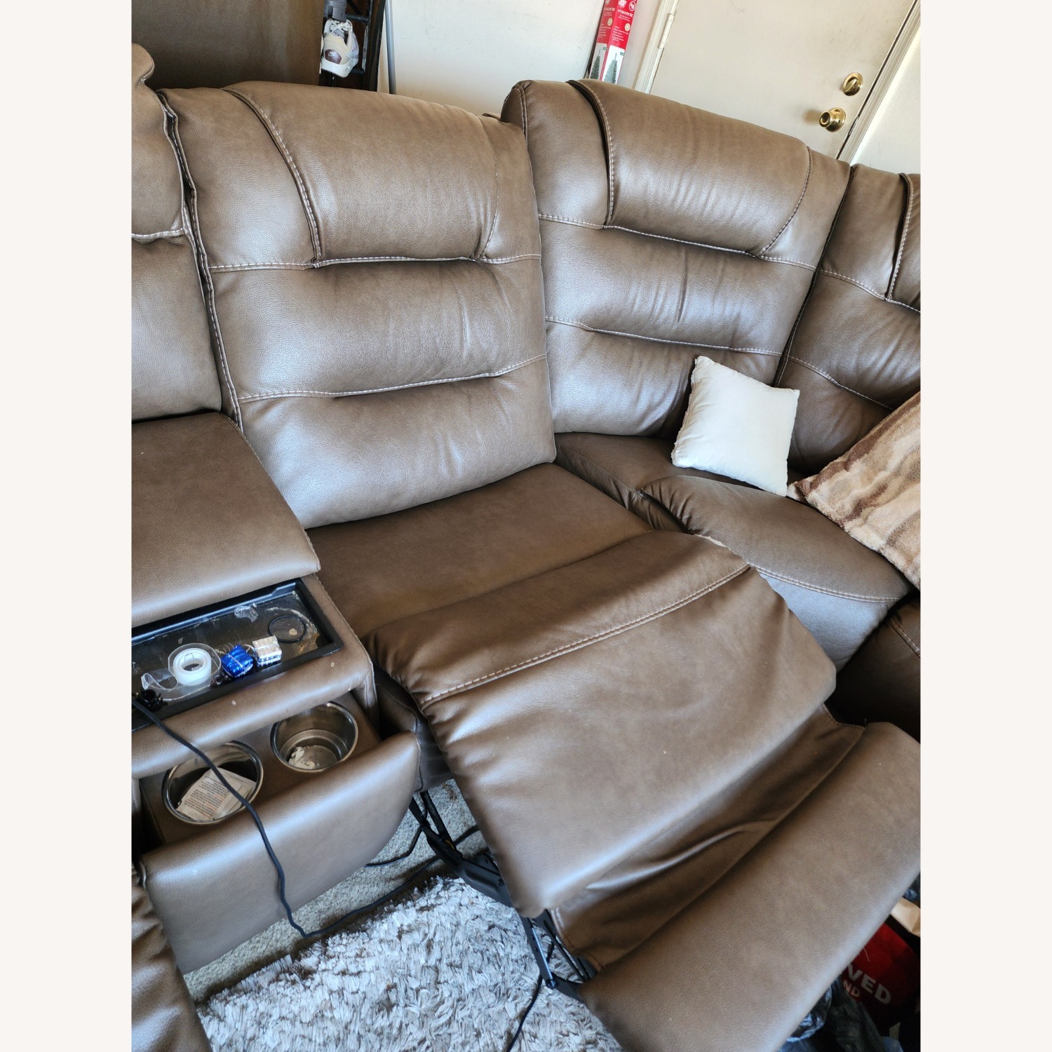 Contemporary Brown Leather 3+ Seater Sofa - image-4