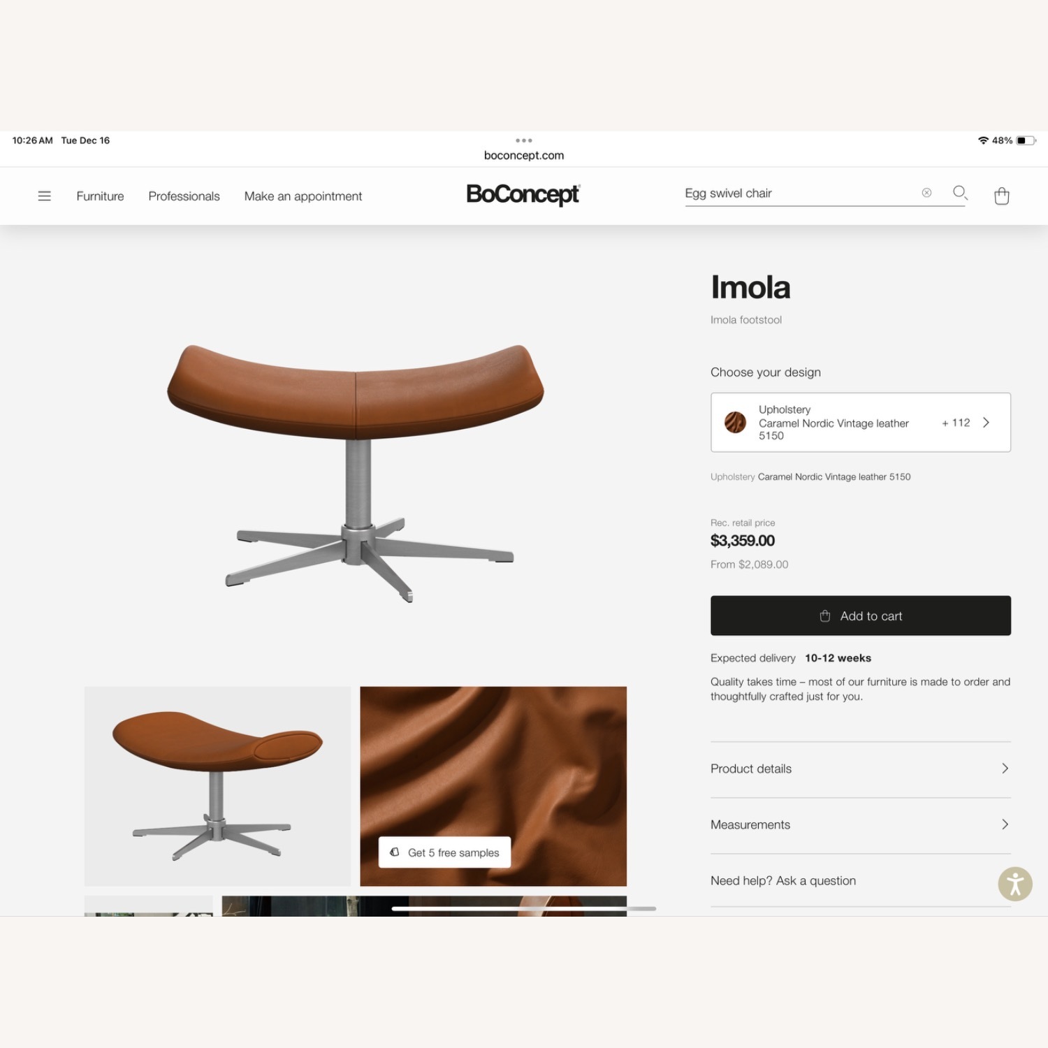 BoConcepts 2 Leather Swivel Chairs & Footstools - image-9