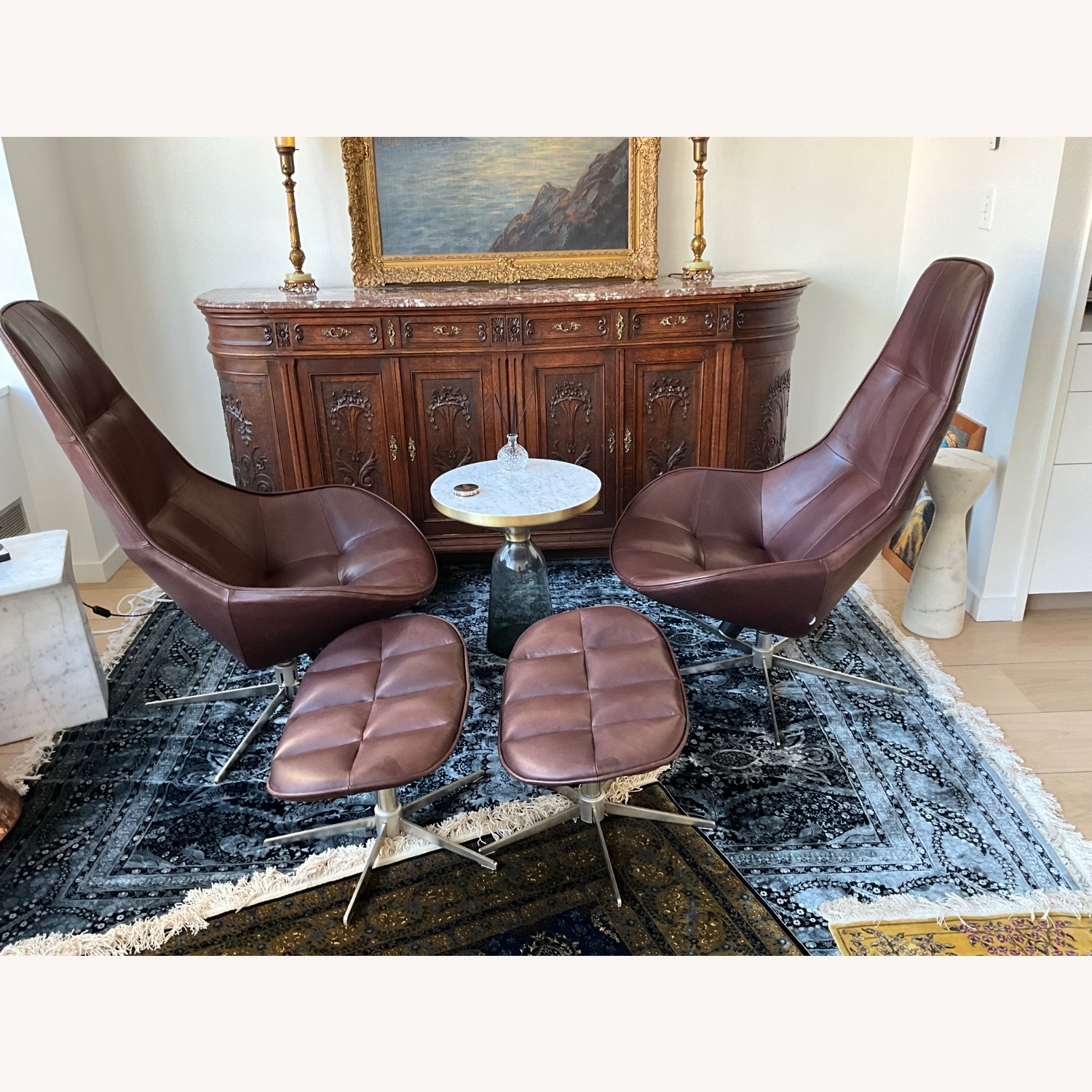 BoConcepts 2 Leather Swivel Chairs & Footstools - image-3