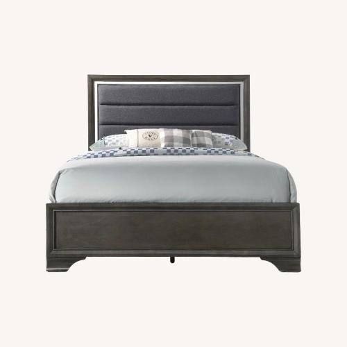 Used Light Gray Queen Bed With Plush Headboard for sale on AptDeco